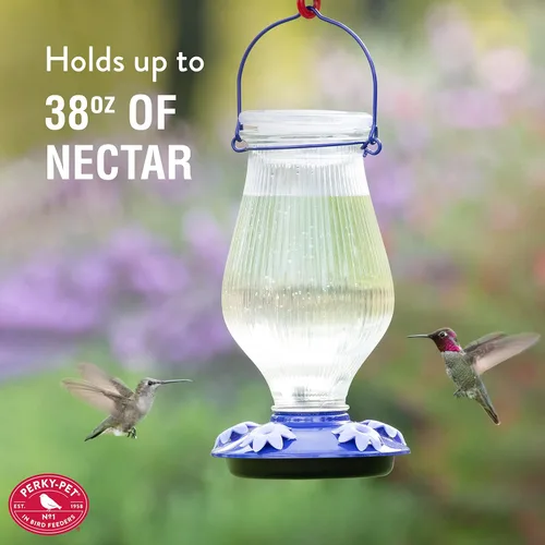 Vista 8 de Perky-Pet 9107-2 Grand Oasis - Comedero para colibríes de vidrio con relleno superior, color morado, capacidad de 38 onzas