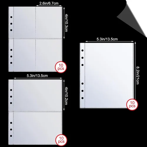 Vista 2 de 30 bolsillos transparentes 4/2/1 para 6 anillas A5, fundas para tarjetas, protector de páginas, tarjetas fotográficas, documentos, bolsa de tarjetas