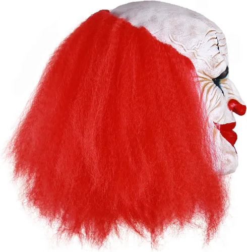 Vista 4 de Máscara facial de payaso espeluznante para adultos, máscara de bromista aterradora para Halloween (rojo)