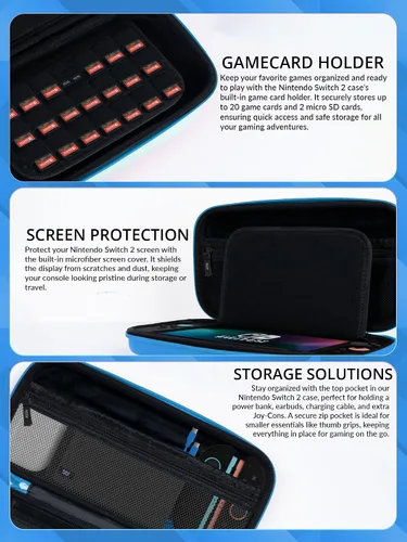 Vista 5 de Orzly Case Compatible with Nintendo Switch 2 Protective Travel Carry Case with Screen Padding, Game Card & microSD Slots, Zipped & Open Pockets for