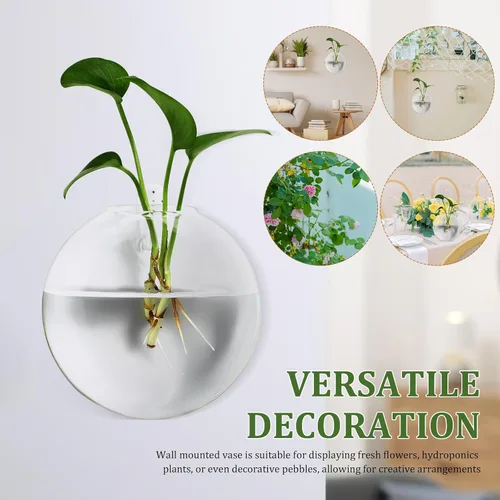 Vista 3 de 4pcs Hanging Glass Vase Wall Mounted Flower Pot for Indoor Plants, Glass Bubble Wall Planter Decor Set for Home and Wedding Display