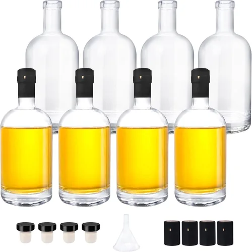 Vista 9 de GUANENA Paquete de 3 botellas de vidrio transparente de 33 onzas con tapas de corcho, botellas de licor de 33.8 fl oz Base pesada, botellas
