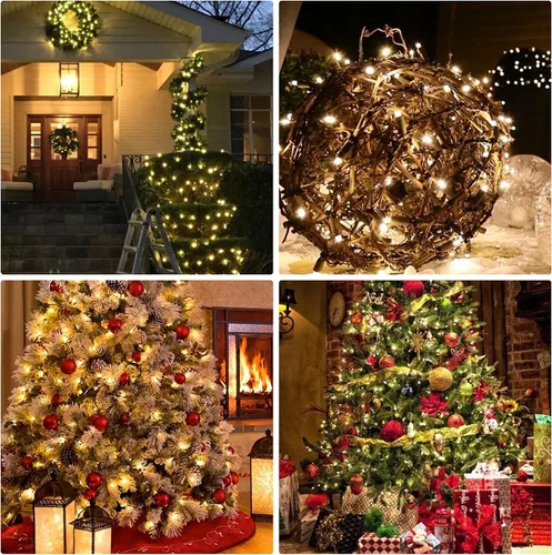 Vista 7 de FUNPENY Luces de Navidad, 30 pies 150 luces incandescentes, minicadena de luces transparentes, blanco cálido con cable verde para árbol de Navidad