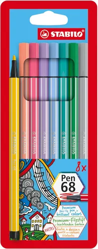Vista 9 de STABILO Pen 68 - Bolígrafo con punta de fieltro de calidad premium, cartera de 6 colores de neón