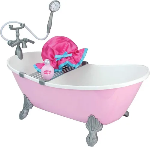 Vista 2 de Sophia's Bañera clásica rosa con pie de garra con gorro de ducha, vestido de rizo y accesorios de ducha para muñecas de 18 pulgadas, rosa claro