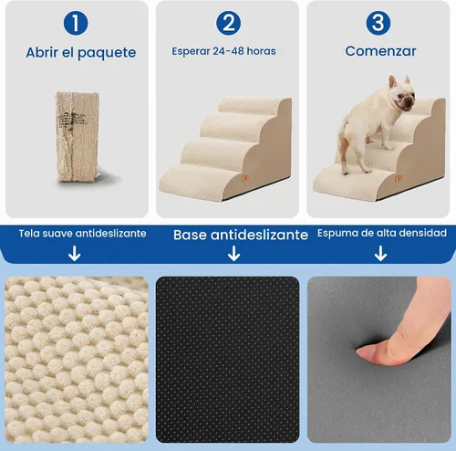 Vista 6 de Dog Steps for Bed and Couch, Pet Stairs for Small Dogs and Cats, Khaki Caqui