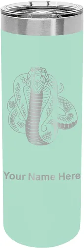 Vista 20 de LaserGram Vaso delgado aislado al vacío de 22 onzas, serpiente cobra, grabado personalizado incluido (negro)