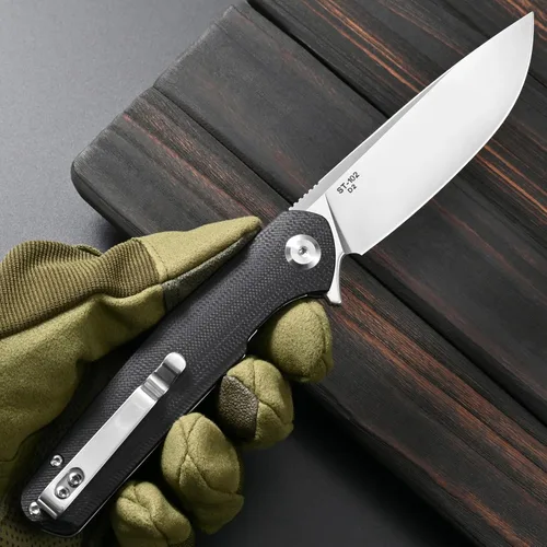 Vista 6 de Sitivien Cuchillo plegable ST102, hoja de acero D2+cuchillo de bolsillo con mango G10, cuchillo de herramienta EDC para exteriores, campamento