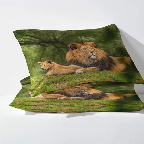 Vista 3 de Juego de sábanas de 3 piezas con estampado de animales y vida silvestre, tamaño individual, sábanas y fundas de almohada de microfibra suave