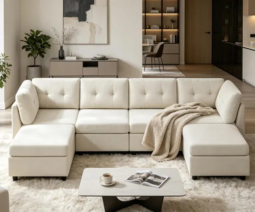 Vista 14 de VANOMi - Sofás seccionales de 6 plazas para sala de estar, sofá modular convertible de 118" en forma de nube, cómodos sofás de chenilla y sofás