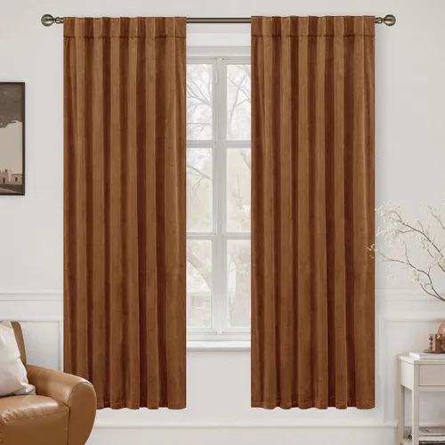 Vista 28 de LAMIT - Paneles de terciopelo beige para sala de estar de 72 pulgadas de largo, elegantes cortinas aisladas térmicamente e insonorizadas