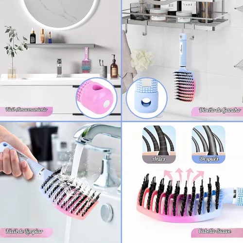 Vista 23 de Bsisme Juego de cepillos para el cabello, cepillo desenredante de Azul y morado.