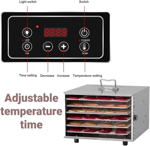 Vista 4 de Máquina secadora deshidratadora de alimentos, 6 capas de temperatura ajustable, secador de frutas de carne seca, para verduras, cecina, especias
