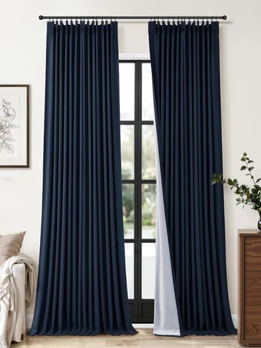 Vista 35 de Jowels Cortinas opacas de lino plisado beige y blanco de 84 pulgadas