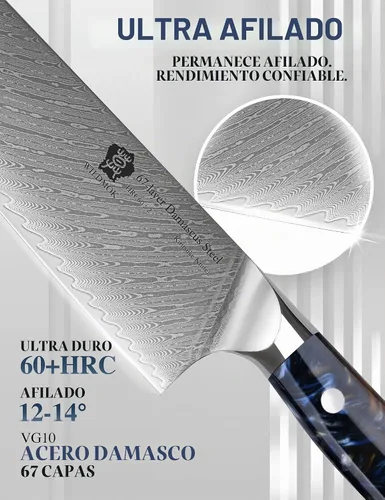 Vista 5 de WILDMOK Kiritsuke - Cuchillo de cocina japonés de acero Damasco de 8.5 pulgadas, cuchillo de chef con mango de resina, cuchillo de cocina de acero