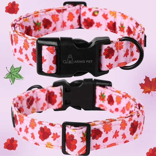 Vista 133 de Aring Pet Collar de algodón, ligero y ajustable, con hebilla de liberación rápida, para perros pequeños, medianos y grandes, para cachorros, S, Hoja