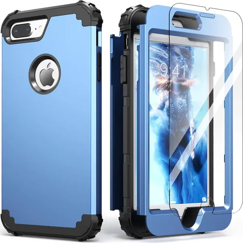 Vista 30 de IDweel Funda para iPhone 8 Plus, Funda para iPhone 7 Plus con Protector de Pantalla de Vidrio Templado, 3 en 1 Resistente a Golpes Delgada Híbrida