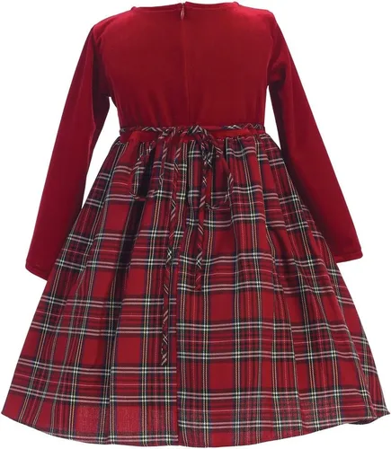 Vista 2 de HolidayChristmas Stretch Velvet Plaid Vestido de Niñas