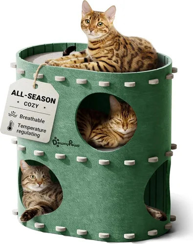 Vista 10 de DownyPaws Casa para gatos de interior, cueva plegable de 2 pisos, cama tipo túnel de fieltro para gatos, cubo, escondite para multicats, resistente