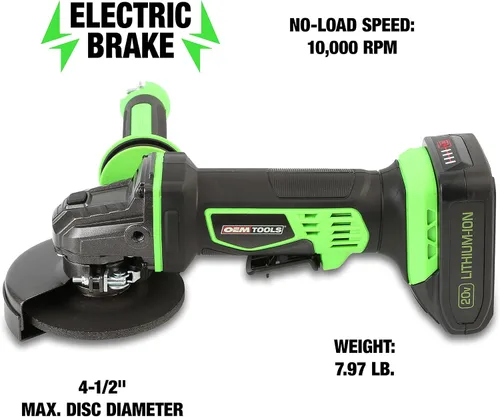 Vista 2 de OEMTOOLS 24492 Amoladora angular inalámbrica de iones de litio de 20 V máx. con disco, amoladoras eléctricas con accesorios para amoladora angular
