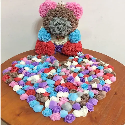 Vista 6 de Mini rosas artificiales, 100 unidades de 1.4 in, cabeza de rosa de espuma roja para manualidades, accesorios para manualidades, hogar, fiesta Azul