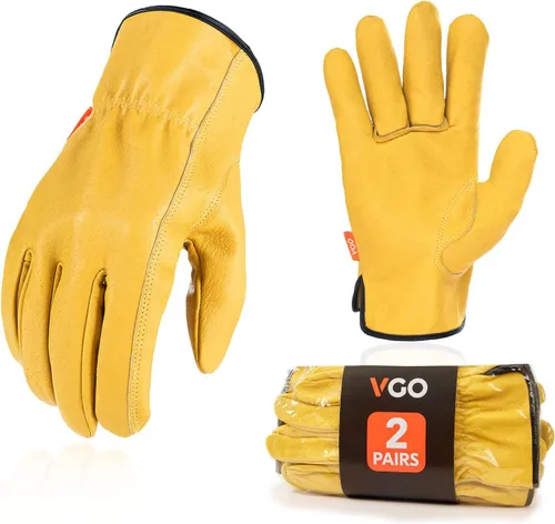 Vista 8 de Vgo... PA9501 - 1 par de guantes de trabajo de piel de cerdo para hombre, guantes de construcción (talla S, color cian claro, PA9501)