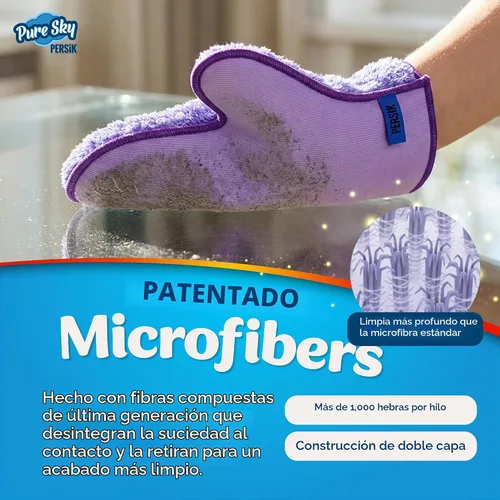 Vista 3 de persik Pure-Sky - Guante de limpieza de microfibra Ultra – Just Add Water No necesita detergentes – 2 en 1, combinación para vidrio y multiusos