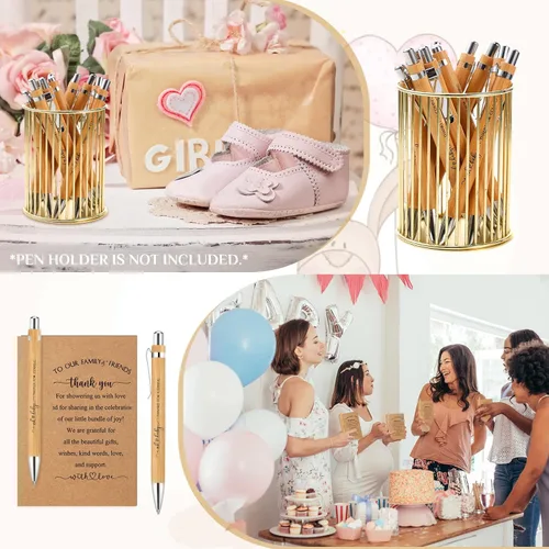 Vista 7 de Seajan 50 juegos de regalos de baby shower para invitados, regalos de baby shower, incluye 50 bolígrafos retráctiles, bolígrafos de bambú a granel