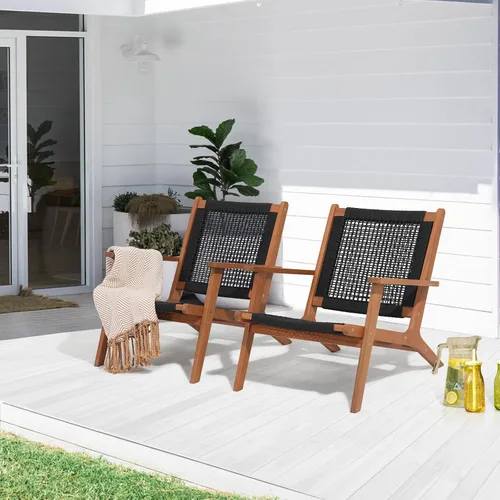 Vista 11 de Verano Garden Juego de 2 sillas de patio, sillón moderno de madera de acacia con cuerda tejida a mano para patio, sala de estar, dormitorio, balcón