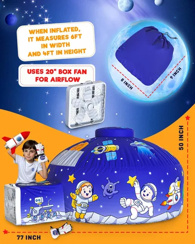 Vista 2 de Tienda de campaña de aire para niños con puerta, carpas para niños pequeños de interior 77 x 50 in - AstroDome Inflates in 30 Sec, Breathable