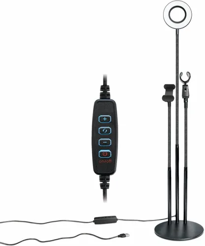 Vista 2 de Bower Kit de luz de anillo flexible de 24 pulgadas con soporte para teléfono, soporte para micrófono, control remoto en línea, alimentado por USB, 3