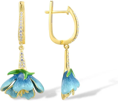 Vista 2 de Santuzza - Aretes con gema, esmaltados, de flor, de plata de ley 925
