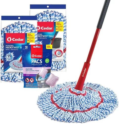 Vista 9 de O-Cedar MicroTwist MAX Trapeador de microfibra con torsión y 2 repuestos extra Cuenta con escurrido sin usar las manos Cabezal de trapeador
