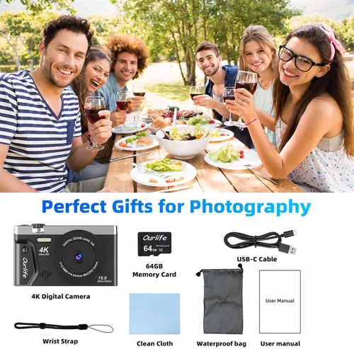 Vista 7 de Cámara digital 4K 75MP para fotografía, cámara con pantalla FILP