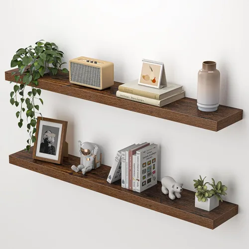 Vista 36 de Heimlove Estantes flotantes para pared, estante de 16 pulgadas para baño pequeño, almacenamiento montado y exhibición, estantes de madera para Negro