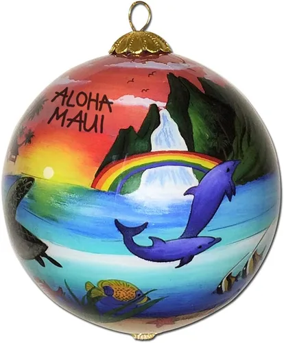 Vista 14 de Cornucopia Maui ornamento de Navidad de cristal pintado a mano con caja de regalo, recuerdo coleccionable CC/M