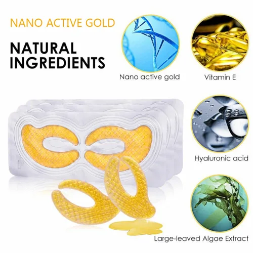 Vista 6 de Parches dorados de hidrogel para ojos, almohadillas de gel de colágeno para debajo de los ojos, reduce las arrugas, ojos hinchados, ojeras, bolsas