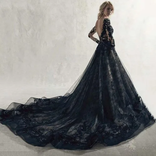 Vista 2 de TRHTX Vestidos de novia de sirena de encaje para mujer 2022 vestidos de novia con hombros descubiertos, apliques, vestido de novia con mangas WZY53