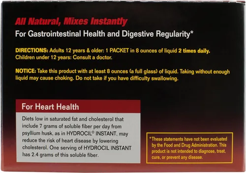 Vista 3 de Suplemento dietético de fibra Hydrocil, 30 paquetes de dosis única Fibra de psyllium concentrada 100% pura. Sin azúcar, sabores artificiales