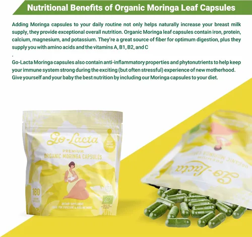 Vista 13 de Go-Lacta Cápsulas de moringa 100% orgánicas de primera calidad para lactancia materna - Construye el suministro de leche materna antes