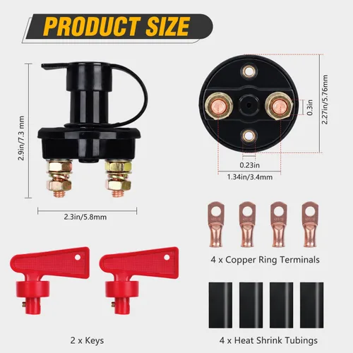 Vista 2 de Nilight Battery Disconnect Switch with Waterproof Key and Cover 12V 24V On Off Battery Master Isolator Cut Off Power Kill Switch for Car Marine Boat