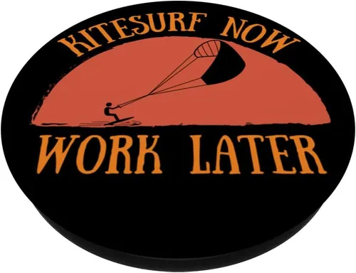 Vista 2 de Funny Kitesurf Now Work Later Tee para amantes del kitesurf PopSockets PopGrip intercambiables