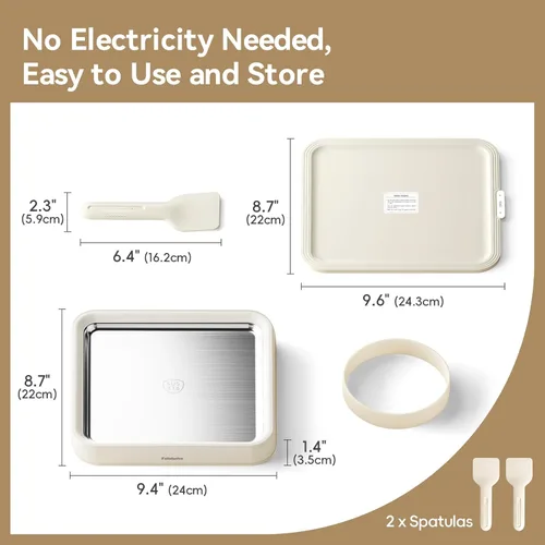 Vista 2 de Máquina para hacer helados enrollados, máquina de helado instantáneo con tapa y 2 espátulas, acero inoxidable SUS316 de grado alimenticio, bandeja