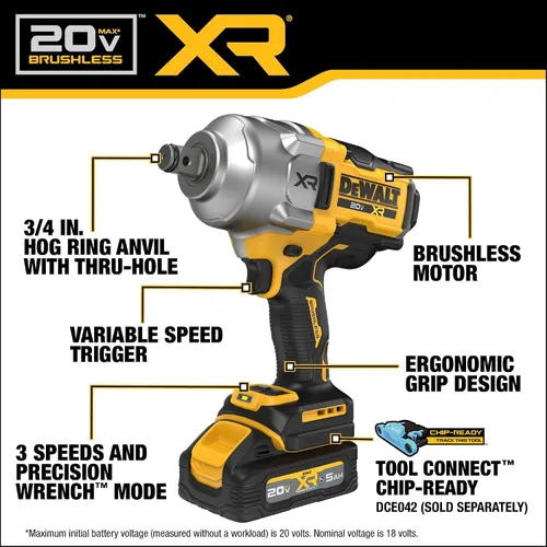 Vista 3 de DEWALT Kit de llave de impacto inalámbrica 20V MAX XR de 3/4 pulgadas con batería POWERSTACK y cargador (DCF964GH1)