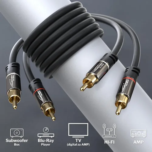 Vista 2 de KabelDirekt – 2X 10 pies de cable Cinch, cable de audio estéreo 2 x 2 Cinch – Resistente a roturas, calidad de sonido brillante