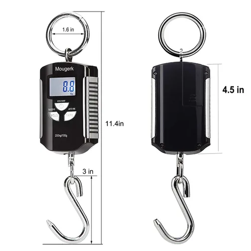 Vista 4 de Báscula colgante digital de 440 libras, 440.9 lbs, báscula de peso resistente, 2 pilas AAA (no incluidas) (negro plateado)