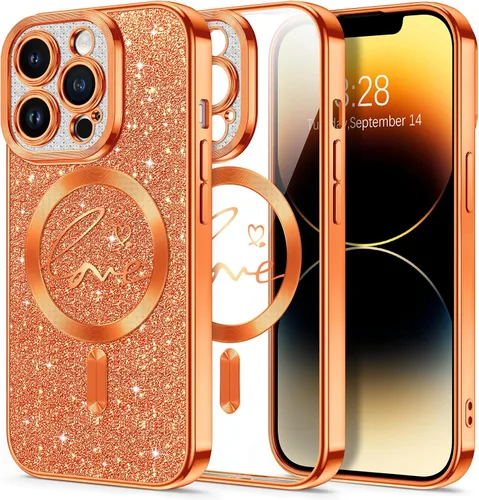Vista 100 de Hython Funda para iPhone Air con purpurina, compatible con MagSafe Love Heart fundas magnéticas transparentes para teléfono para mujeres y niñas