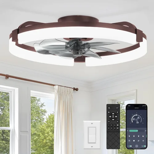 Vista 17 de LEDIARY Ventiladores de techo de bajo perfil de 19.7 pulgadas con luces y control remoto, 6 velocidades, 3 CCT, reversible, regulable, ventilador
