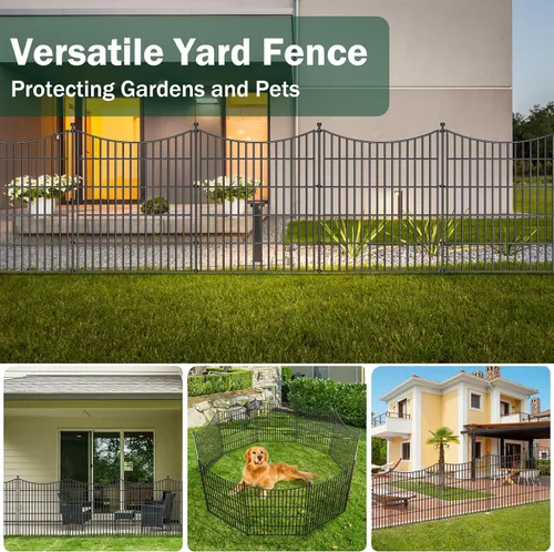Vista 6 de 5 paneles de valla para perros sin excavación al aire libre para patio, 24 pulgadas (alto) x 10 pies (largo), valla decorativa alta de jardín