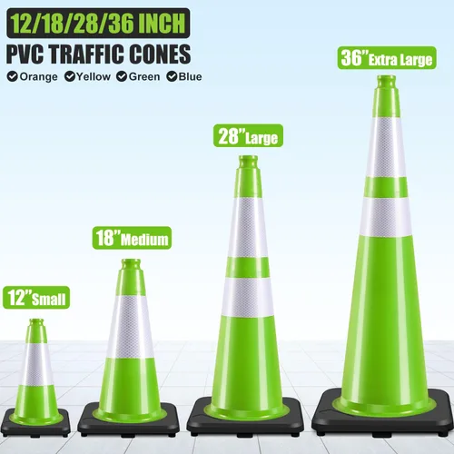 Vista 3 de Paquete de 6 conos de tráfico de PVC verdes de 12 pulgadas con base resistente, conos de seguridad de alta visibilidad para todo tipo de clima